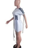 White Casual Street Solid Bandage Patchwork O Neck T-shirt Dress Dresses