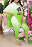 Pink Casual Print Patchwork Slit V Neck Half Sleeve Two Pieces