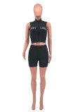 White Fashion Casual Letter Embroidered Zipper Collar Short Sleeve Two Pieces