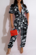 Grey Casual Camouflage Print Patchwork Turndown Collar Harlan Jumpsuits