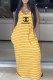 Yellow Fashion Casual Striped Letter Spaghetti Strap Sling Dress Dresses