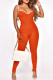 Tangerine Red Casual Sportswear Solid Patchwork Spaghetti Strap Skinny Jumpsuits