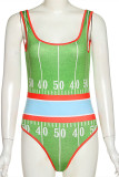 Green Fashion Sexy Print Backless U Neck Skinny Romper