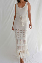 White Sexy Solid Tassel Bandage Hollowed Out Patchwork Swimwears Cover Up