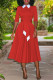 Red Fashion Casual Solid Patchwork Turndown Collar Long Sleeve Dresses