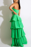 Green Sexy Elegant Solid Bandage Hollowed Out Patchwork Cake Skirt Dresses