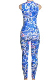 Red Sexy Print Patchwork V Neck Skinny Jumpsuits