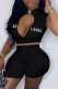 Black Fashion Casual Letter Embroidered Zipper Collar Short Sleeve Two Pieces