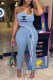 Sky Blue Fashion Sexy Print Letter One Shoulder Sleeveless Two Pieces