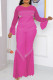 Rose Red Fashion Casual Patchwork See-through Beading O Neck Long Sleeve Two Pieces