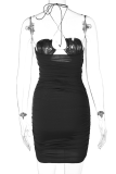 Blue Sexy Solid Patchwork Halter Pencil Skirt Dresses