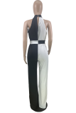 Black White Casual Solid Bandage Halter Straight Jumpsuits