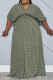 Green Fashion Casual Plus Size Dot Print Patchwork V Neck Long Dress