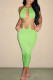 Green Sexy Solid Hollowed Out Patchwork Backless Halter Pencil Skirt Dresses