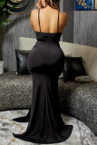 Black Fashion Sexy Patchwork Backless Spaghetti Strap Long Dress