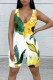 White Street Print Patchwork Zipper V Neck Skinny Rompers