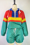Green Fashion Casual Solid Patchwork Hooded Collar Long Sleeve Two Pieces