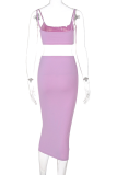 Pink Sexy Solid Patchwork Spaghetti Strap Sleeveless Two Pieces