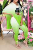 Pink Casual Print Patchwork Slit V Neck Half Sleeve Two Pieces