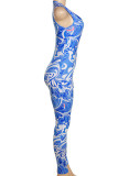 Red Sexy Print Patchwork V Neck Skinny Jumpsuits