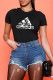 Black Fashion Casual Print Letter O Neck T-Shirts
