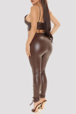 Black Fashion Casual Solid Bandage Hollowed Out Skinny High Waist Pencil Trousers