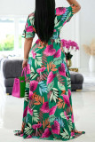 Yellow Fashion Casual Print Patchwork V Neck Short Sleeve Dress