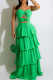 Green Sexy Elegant Solid Bandage Hollowed Out Patchwork Cake Skirt Dresses