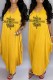 Yellow Fashion Casual Print Letter O Neck Printed Dress Dresses