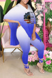 Pink Casual Print Patchwork Slit V Neck Half Sleeve Two Pieces