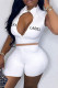 White Fashion Casual Letter Embroidered Zipper Collar Short Sleeve Two Pieces