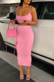 Pink Sexy Solid Patchwork Spaghetti Strap Sleeveless Two Pieces