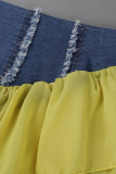 Yellow Fashion Sexy Patchwork Backless Off the Shoulder Long Sleeve Two Pieces