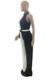 Black White Casual Solid Bandage Halter Straight Jumpsuits