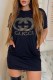 Black Gold Fashion Casual Bronzing Letter O Neck One Step Skirt Dresses