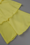 Yellow Fashion Sexy Patchwork Backless Off the Shoulder Long Sleeve Two Pieces