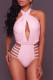 Pink Fashion Sexy Solid Bandage Hollowed Out Backless Swimwears (Without Paddings)