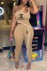 Khaki Fashion Sexy Print Letter One Shoulder Sleeveless Two Pieces