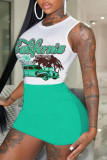 Green Fashion Casual Print Patchwork O Neck Sleeveless Dress
