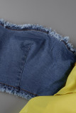 Yellow Fashion Sexy Patchwork Backless Off the Shoulder Long Sleeve Two Pieces