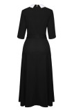 Red Fashion Casual Solid Patchwork Turndown Collar Long Sleeve Dresses