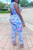Red Sexy Print Patchwork V Neck Skinny Jumpsuits