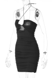 Blue Sexy Solid Patchwork Halter Pencil Skirt Dresses
