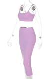Pink Sexy Solid Patchwork Spaghetti Strap Sleeveless Two Pieces