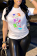 White Fashion Street Print Patchwork O Neck T-Shirts