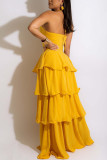 Green Sexy Elegant Solid Bandage Hollowed Out Patchwork Cake Skirt Dresses