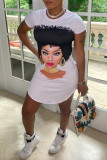 White Fashion Casual Print Ripped Backless O Neck Short Sleeve Dress