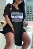 Brown Fashion Casual Print Slit V Neck Short Sleeve Two Pieces
