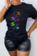 Black Fashion Street Print Patchwork O Neck T-Shirts