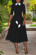 Black Fashion Casual Solid Patchwork Turndown Collar Long Sleeve Dresses